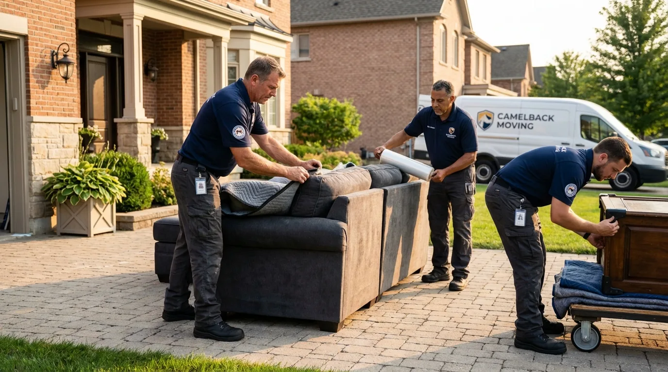 Large estate moving crew wrapping furniture in Milford, IA
