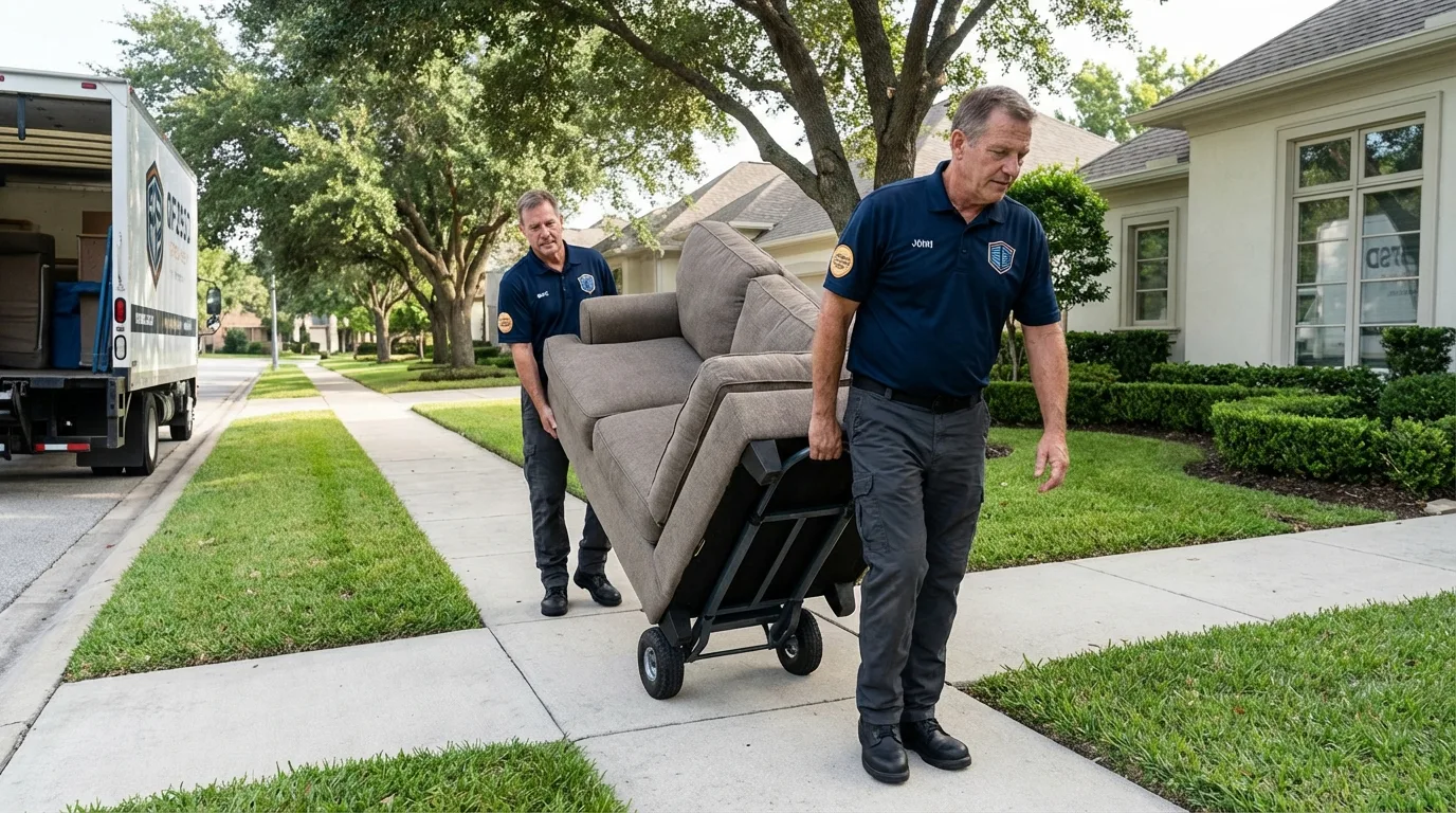 Local residential moving crew loading furniture in Milford, IA
