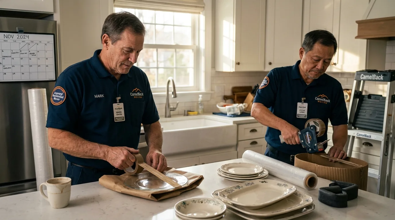 Professional crew packing kitchen dishware in Milford, IA